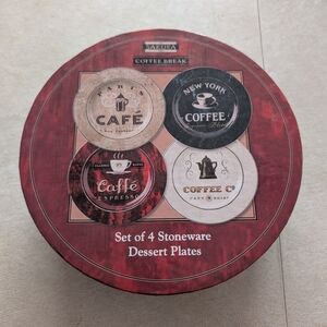 Sakura Coffee Break Stoneware Dessert Plates - Set of 4